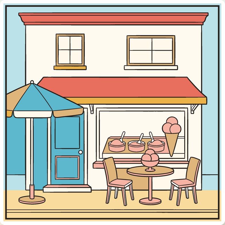 The ice cream parlor page colored digitally