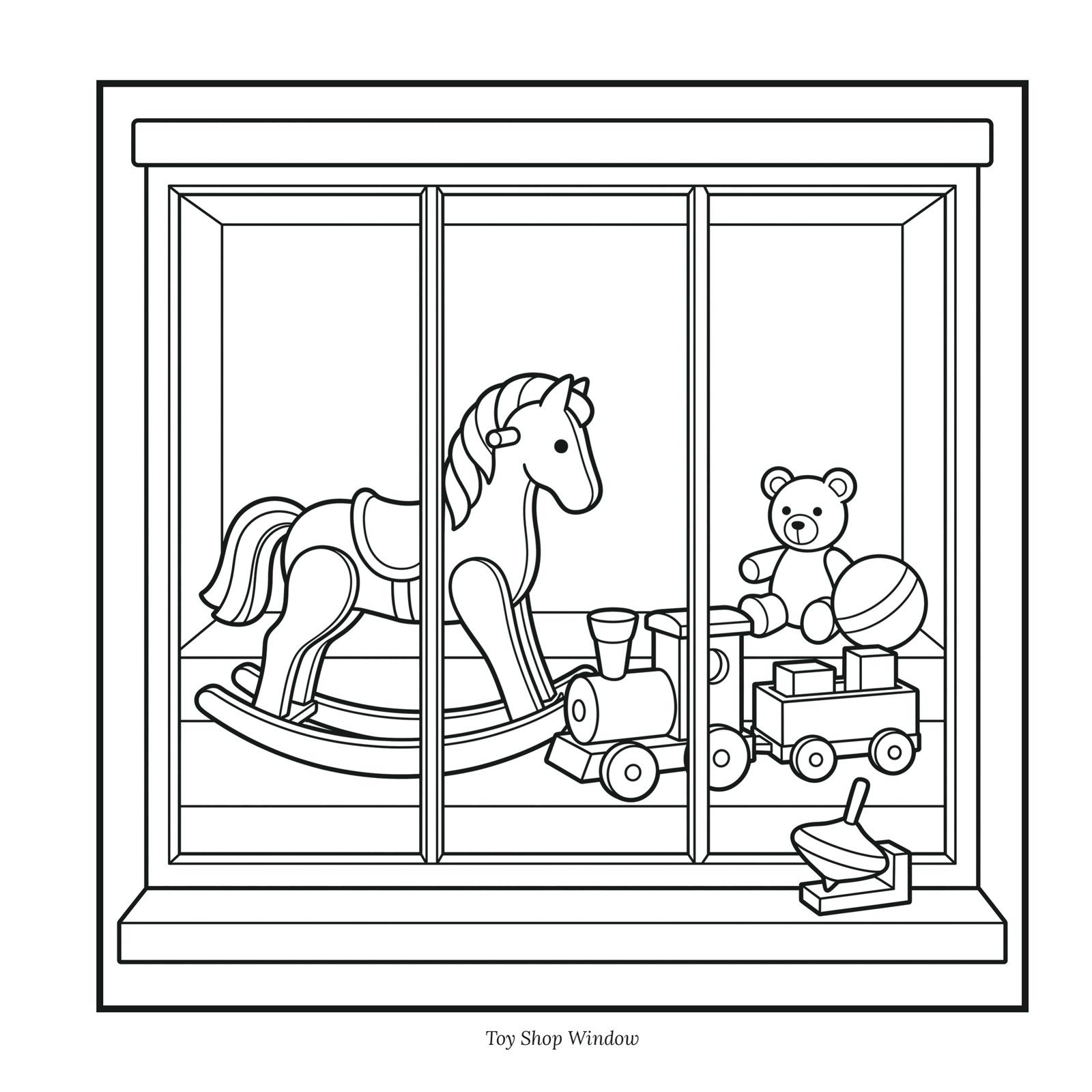 Open Today page: a toy shop window with a rocking horse, a teddy bear and a toy train