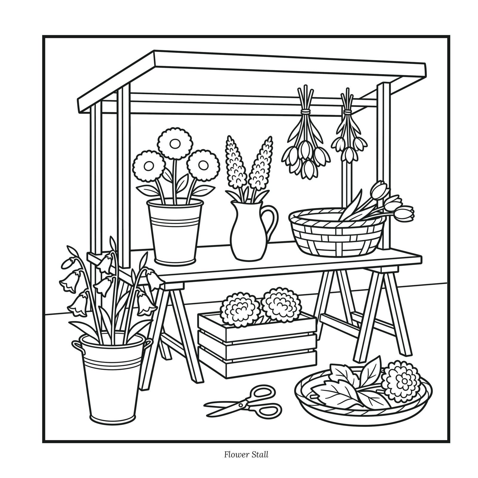Open Today page: a flower market stall with buckets of flowers and a basket