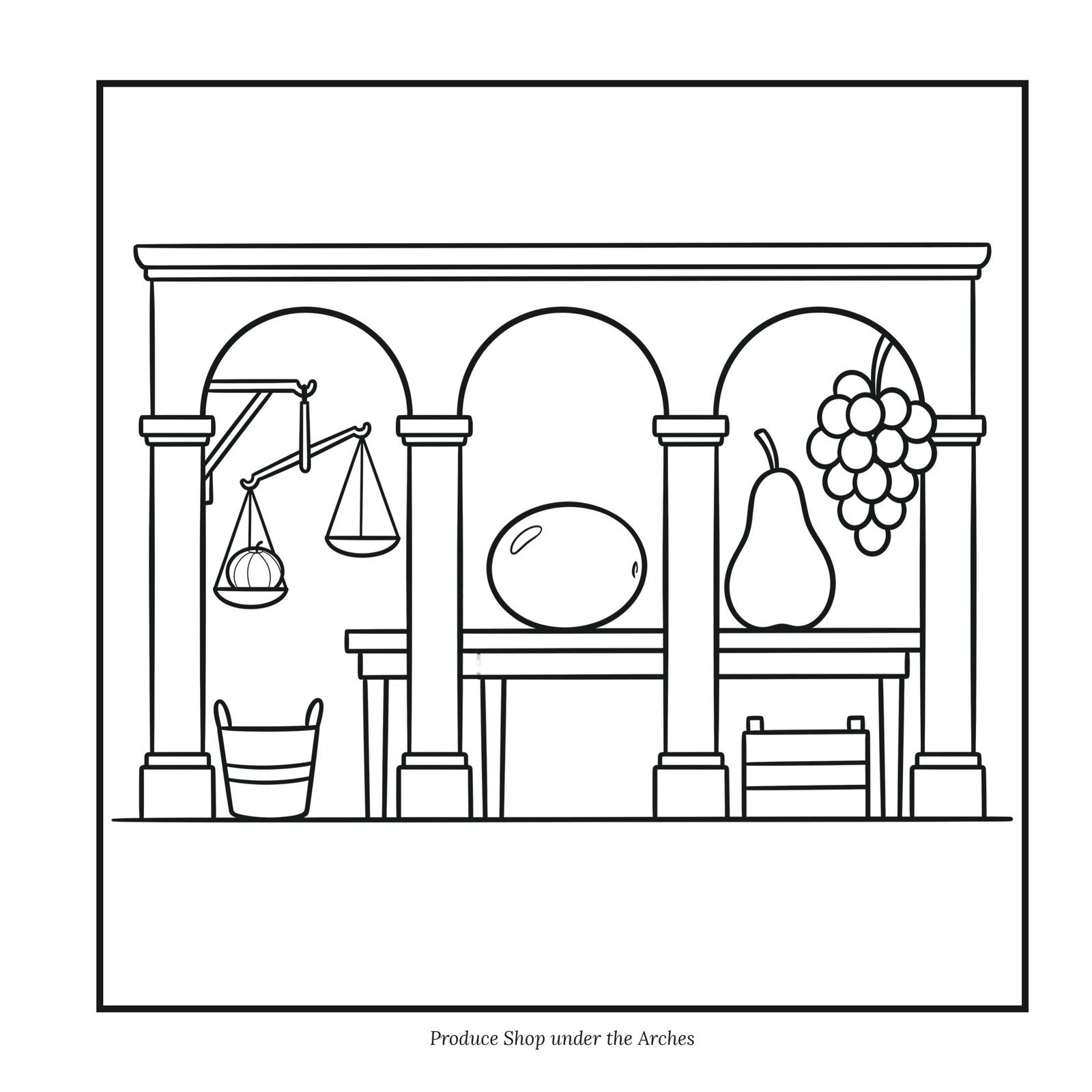 Open Today page: an arched shop interior with scales, a table and fruit