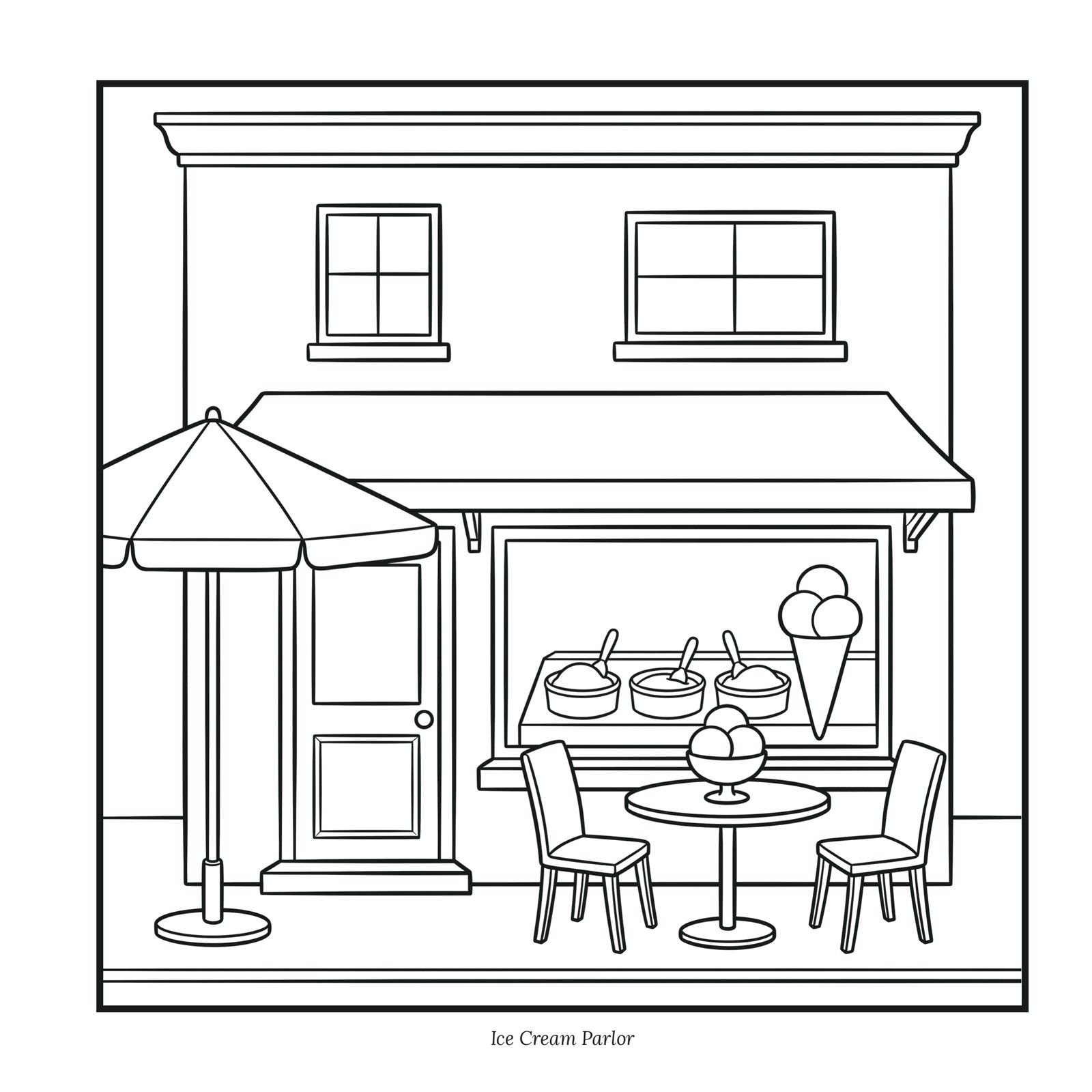 Open Today page: an ice cream parlor with an umbrella and outdoor tables