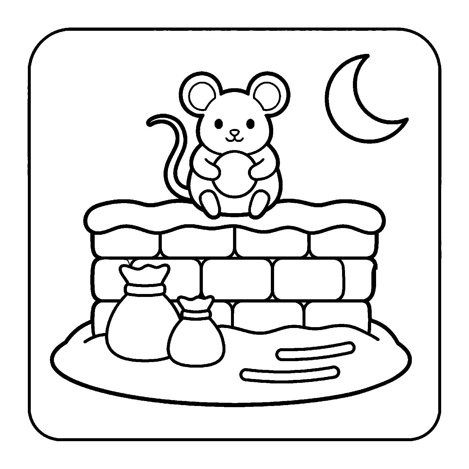 Nettlebrook Snow page: the mouse sitting on a snowy stone wall under the moon