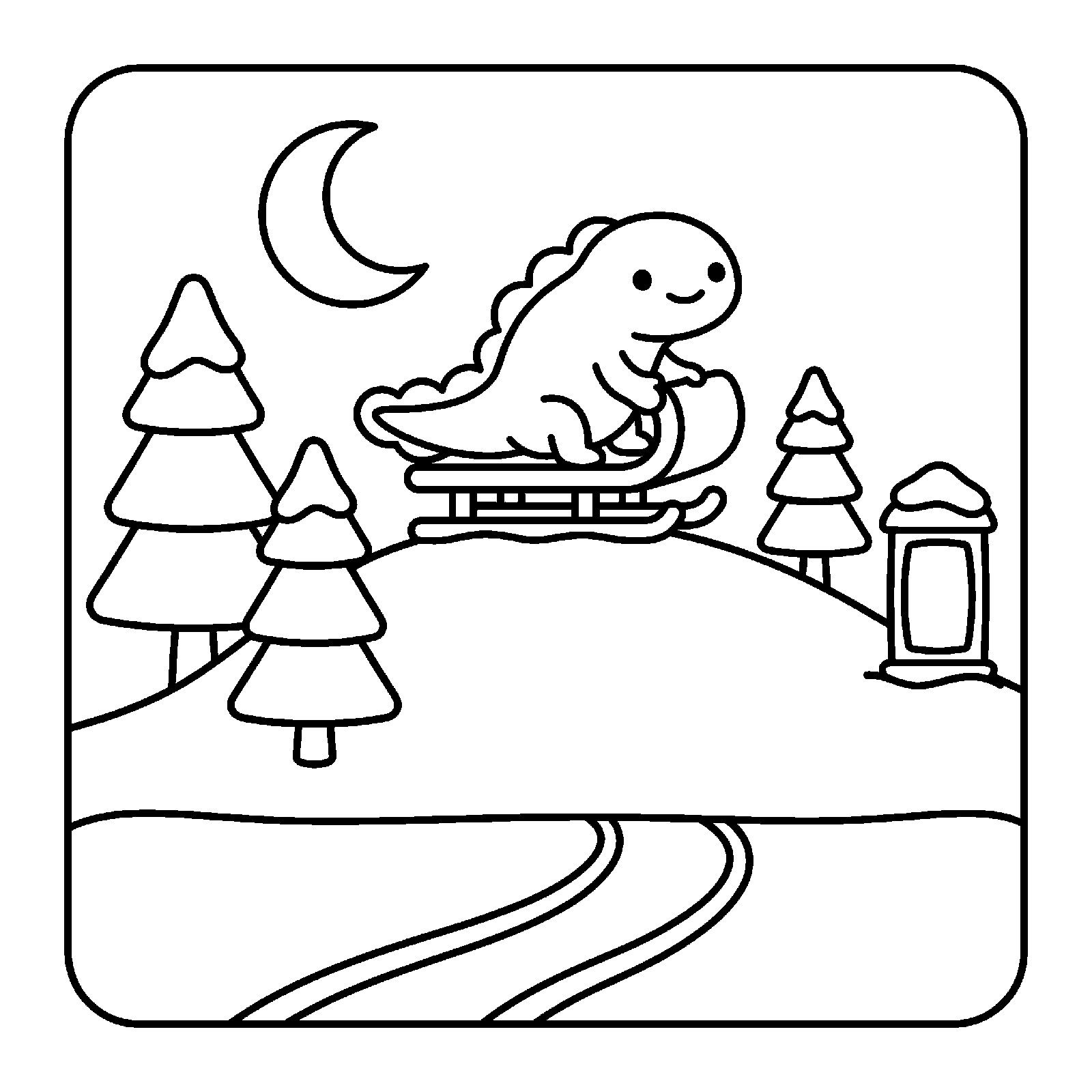 Nettlebrook Snow page: the newt riding a sled down a snowy hill